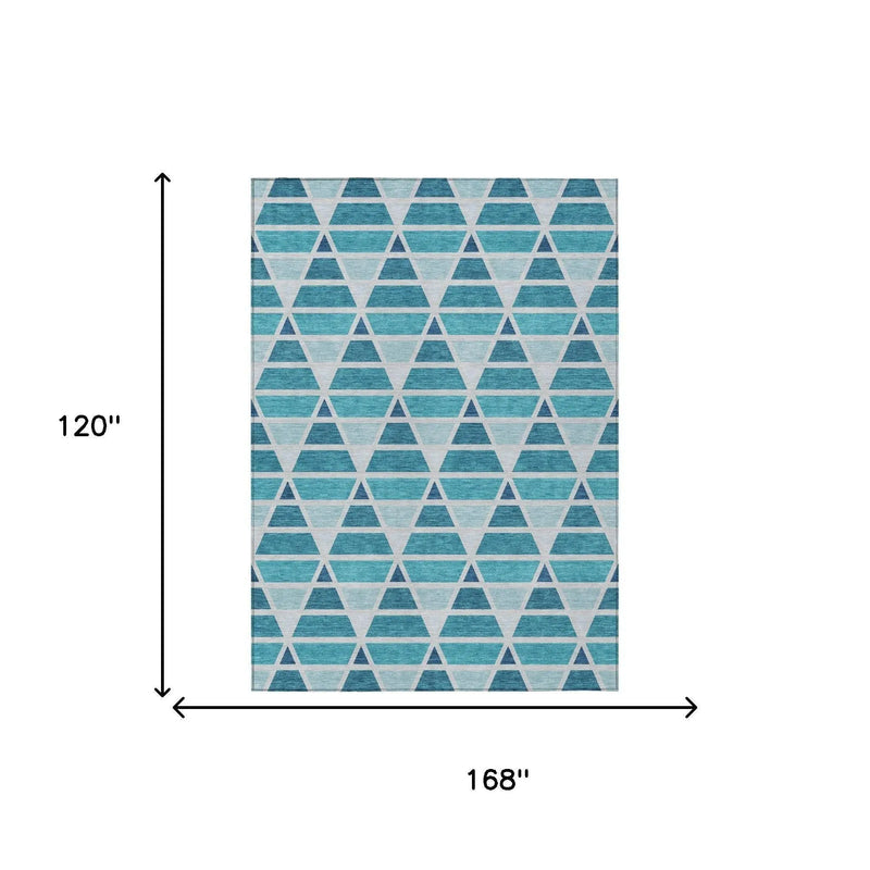 10' X 14' Teal Blue And Turquoise Geometric Washable Indoor Outdoor Area Rug Homeroots Outdoor