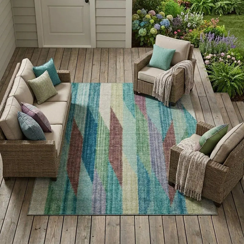 10' X 14' Teal Blue And Turquoise Striped Washable Indoor Outdoor Area Rug Homeroots Outdoor