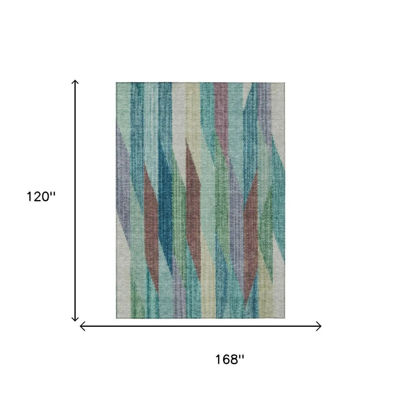 10' X 14' Teal Blue And Turquoise Striped Washable Indoor Outdoor Area Rug Homeroots Outdoor