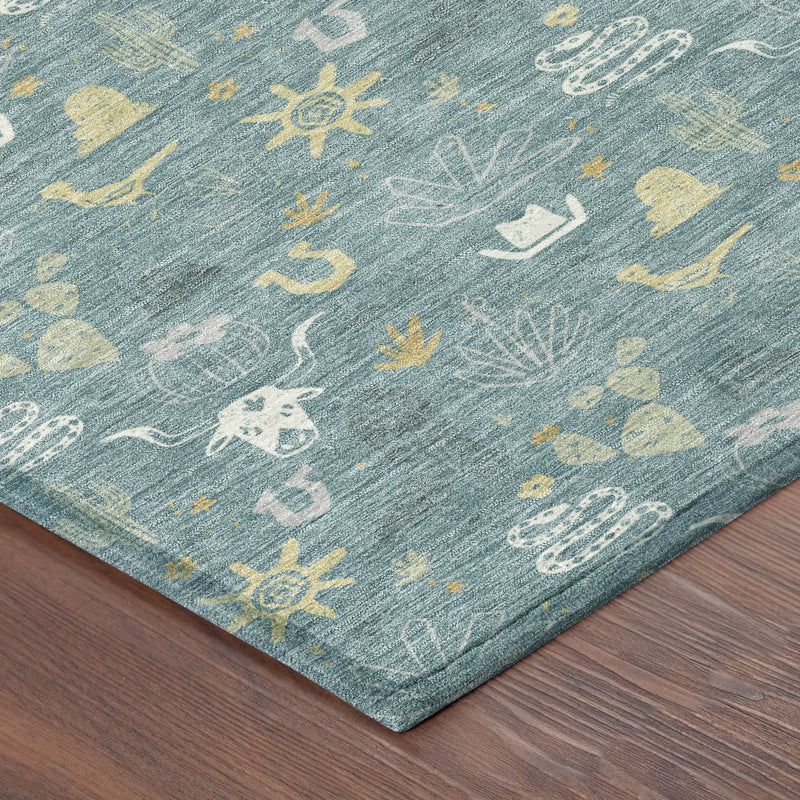 10' X 14' Teal Blue And Wheat Cactus Washable Indoor Outdoor Area Rug Homeroots Outdoor