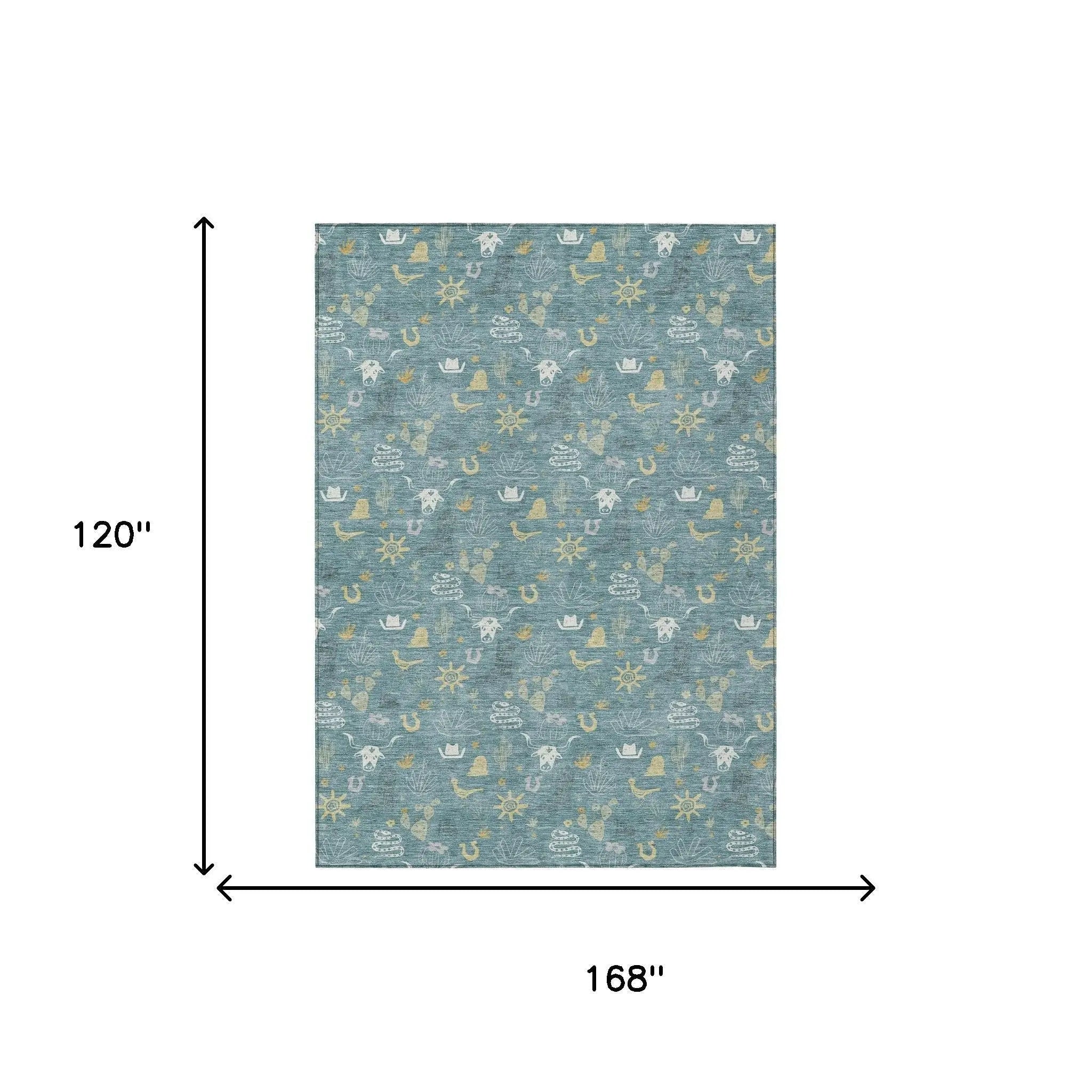 10' X 14' Teal Blue And Wheat Cactus Washable Indoor Outdoor Area Rug Homeroots Outdoor