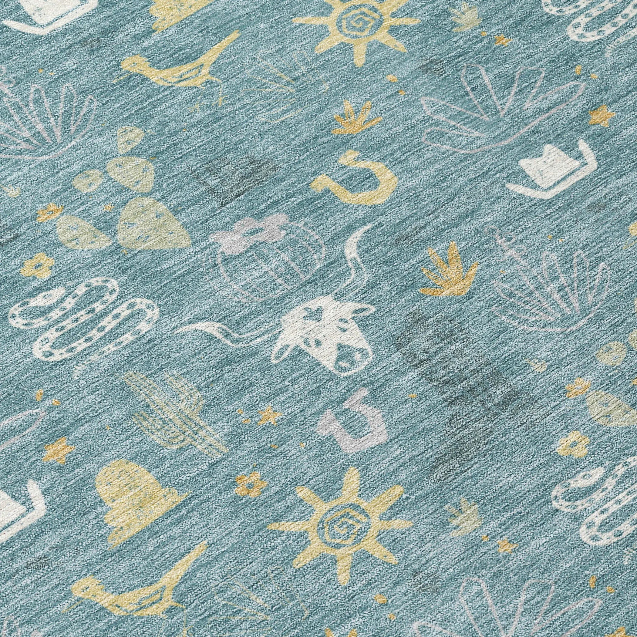 10' X 14' Teal Blue And Wheat Cactus Washable Indoor Outdoor Area Rug Homeroots Outdoor