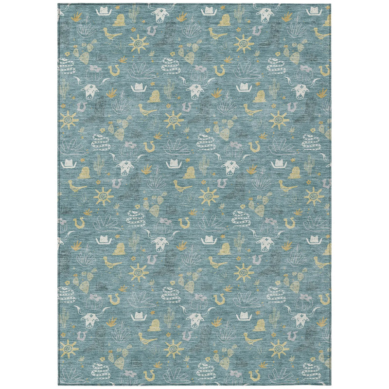 10' X 14' Teal Blue And Wheat Cactus Washable Indoor Outdoor Area Rug Homeroots Outdoor