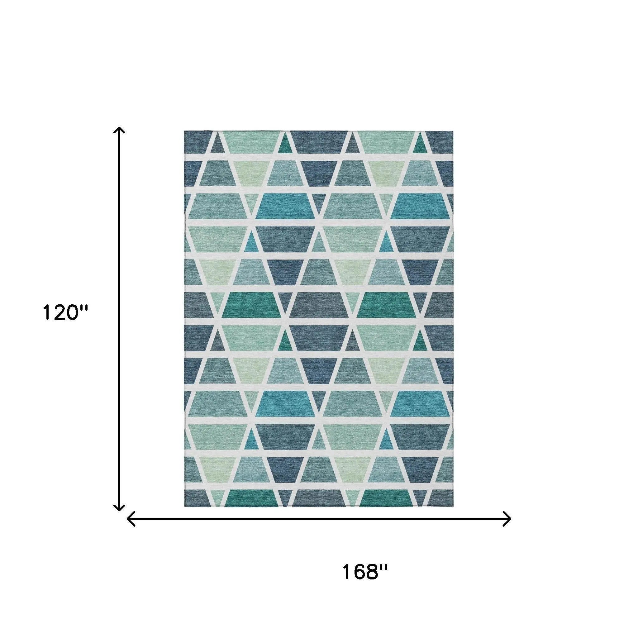 10' X 14' Teal Blue And White Geometric Washable Indoor Outdoor Area Rug Homeroots Outdoor