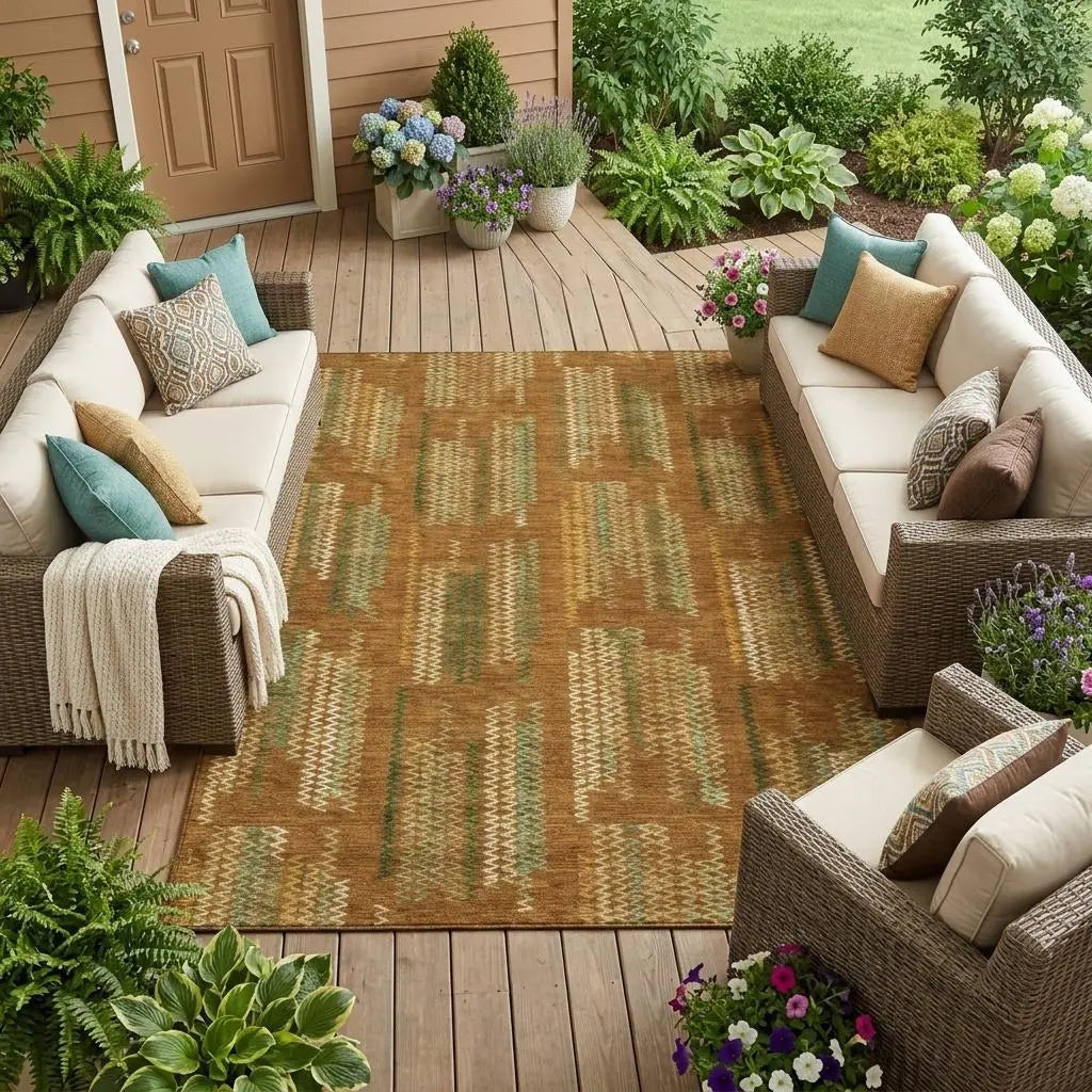 10' X 14' Terra Cotta And Brown Abstract Washable Indoor Outdoor Area Rug Homeroots Outdoor