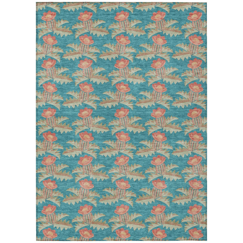 10' X 14' Turquoise And Brown Floral Washable Indoor Outdoor Area Rug Homeroots Outdoor