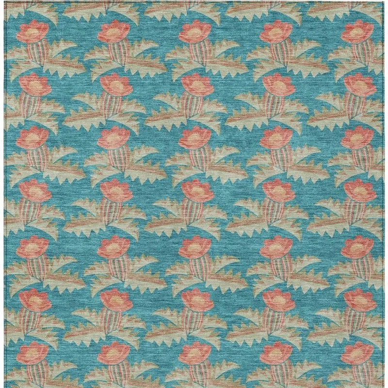 10' X 14' Turquoise And Brown Floral Washable Indoor Outdoor Area Rug Homeroots Outdoor