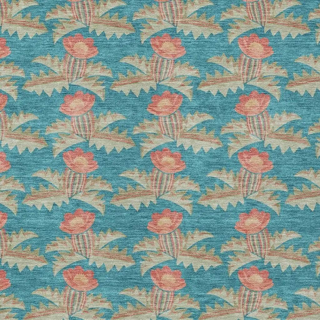 10' X 14' Turquoise And Brown Floral Washable Indoor Outdoor Area Rug Homeroots Outdoor