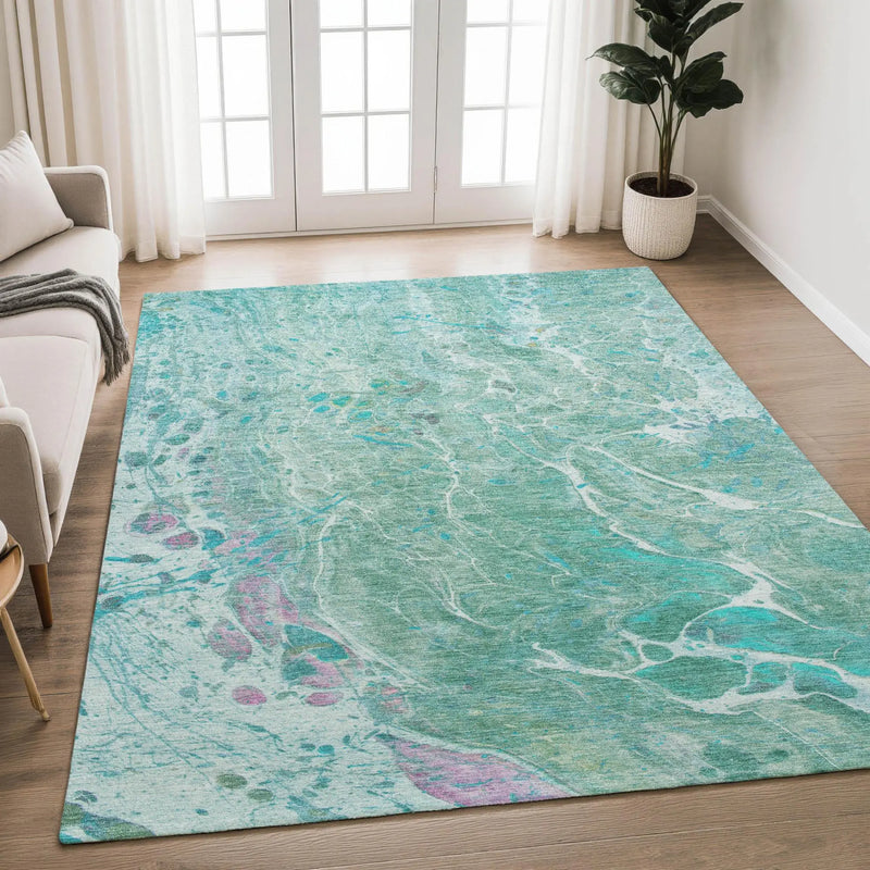 10' X 14' Turquoise And Teal Blue Abstract Washable Indoor Outdoor Area Rug Homeroots Outdoor