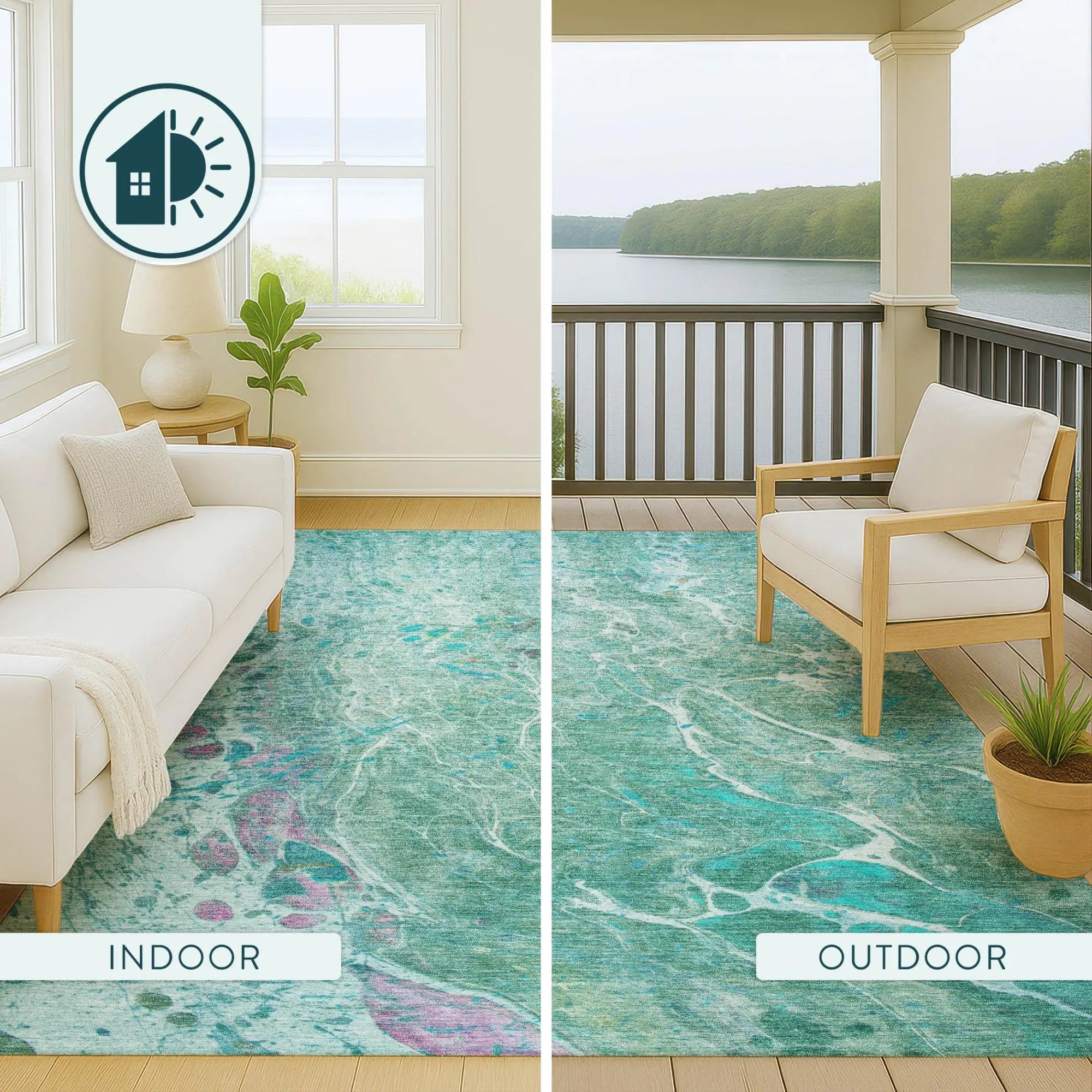 10' X 14' Turquoise And Teal Blue Abstract Washable Indoor Outdoor Area Rug Homeroots Outdoor