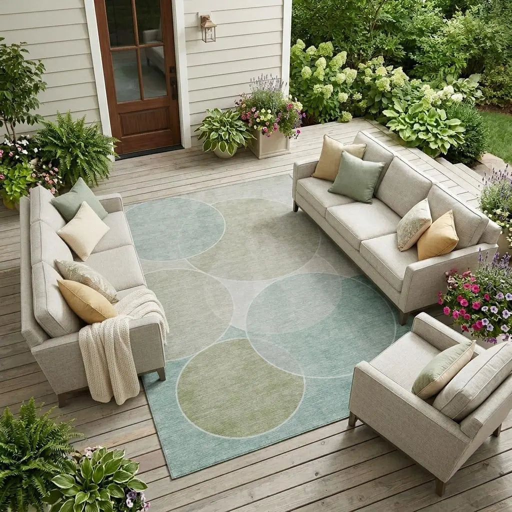 10' X 14' Turquoise And Teal Blue Geometric Washable Indoor Outdoor Area Rug Homeroots Outdoor