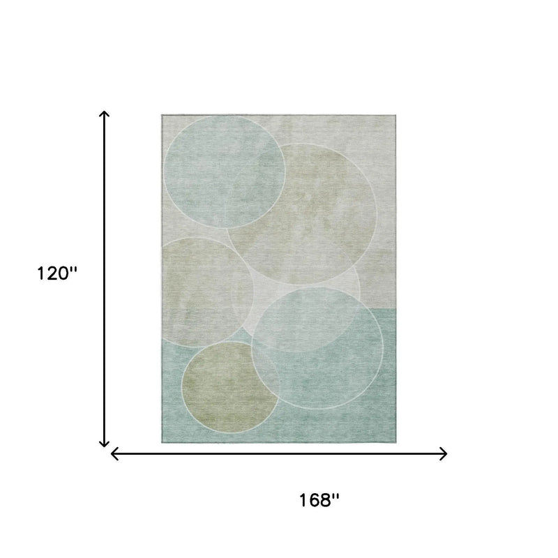 10' X 14' Turquoise And Teal Blue Geometric Washable Indoor Outdoor Area Rug Homeroots Outdoor