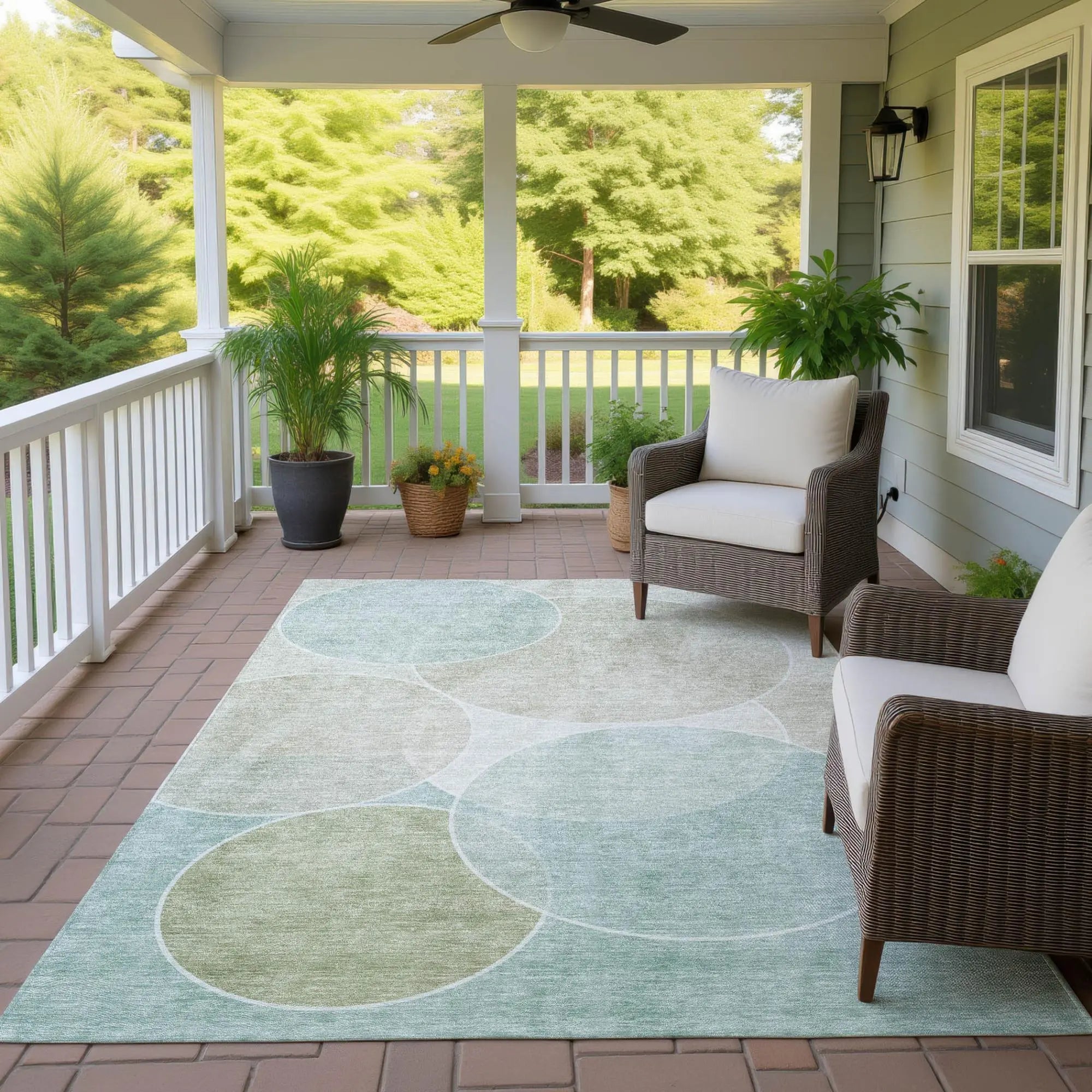 10' X 14' Turquoise And Teal Blue Geometric Washable Indoor Outdoor Area Rug Homeroots Outdoor