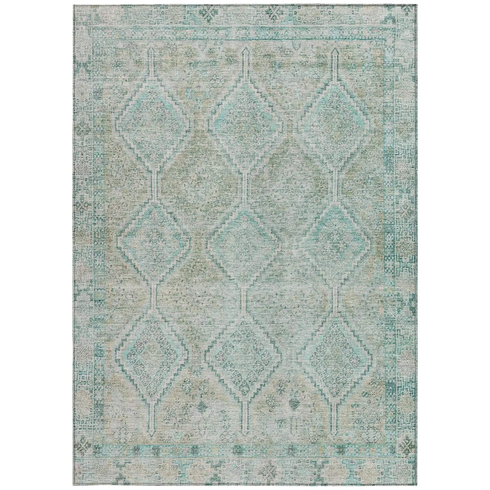 10' X 14' Turquoise And Teal Blue Geometric Washable Indoor Outdoor Area Rug Homeroots Outdoor