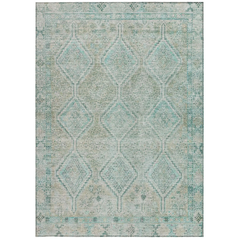10' X 14' Turquoise And Teal Blue Geometric Washable Indoor Outdoor Area Rug Homeroots Outdoor