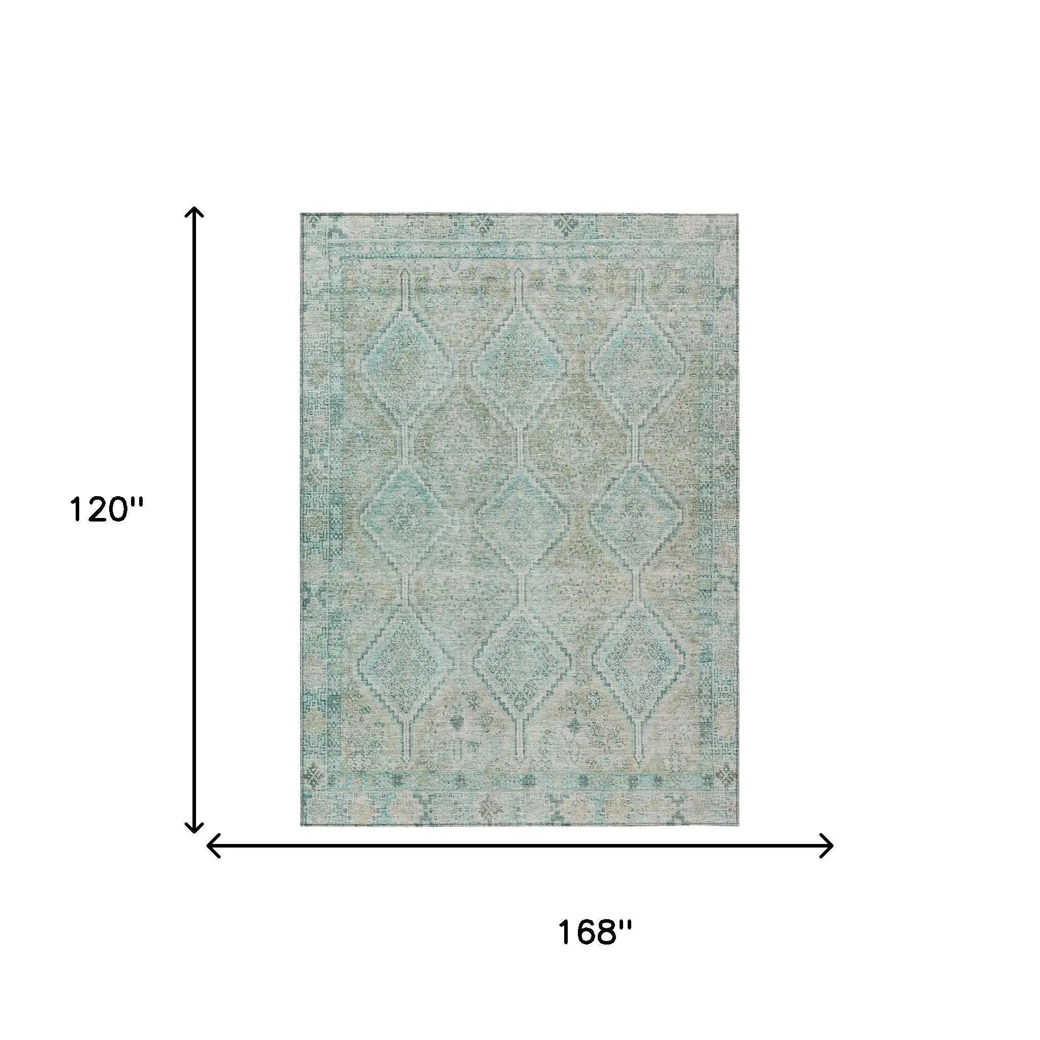 10' X 14' Turquoise And Teal Blue Geometric Washable Indoor Outdoor Area Rug Homeroots Outdoor