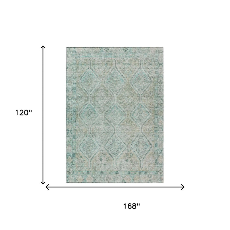 10' X 14' Turquoise And Teal Blue Geometric Washable Indoor Outdoor Area Rug Homeroots Outdoor