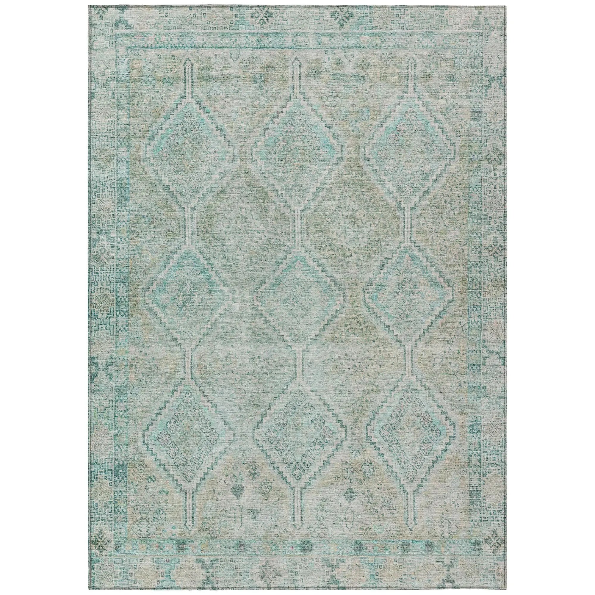 10' X 14' Turquoise And Teal Blue Geometric Washable Indoor Outdoor Area Rug Homeroots Outdoor