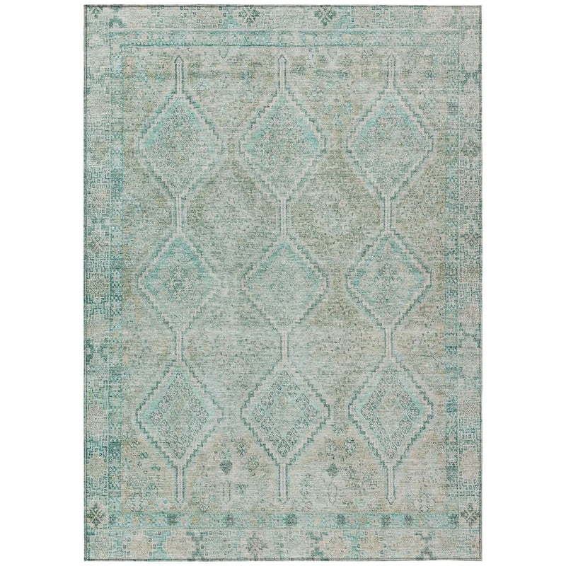 10' X 14' Turquoise And Teal Blue Geometric Washable Indoor Outdoor Area Rug Homeroots Outdoor