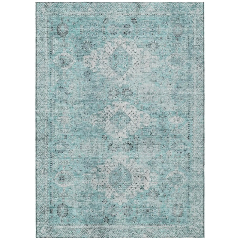 10' X 14' Turquoise And Teal Blue Oriental Washable Indoor Outdoor Area Rug Homeroots Outdoor