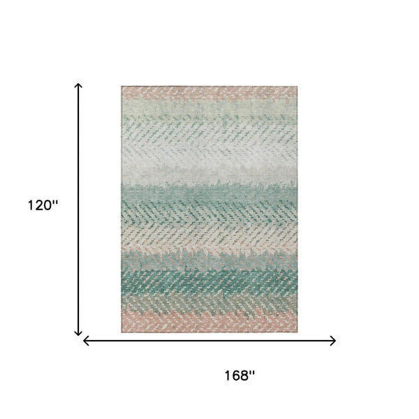 10' X 14' Turquoise And Teal Blue Striped Washable Indoor Outdoor Area Rug Homeroots Outdoor