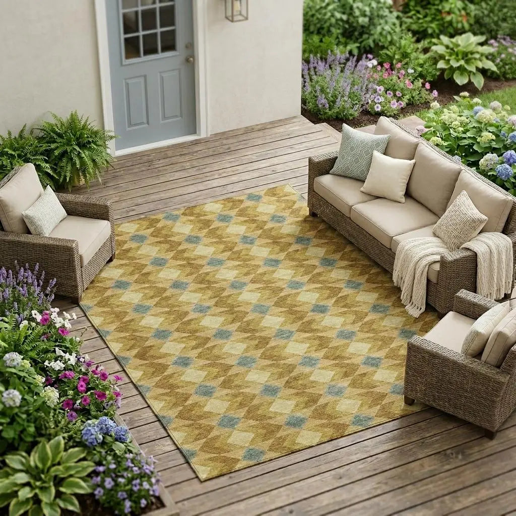 10' X 14' Walnut And Brown Geometric Washable Indoor Outdoor Area Rug Homeroots Outdoor