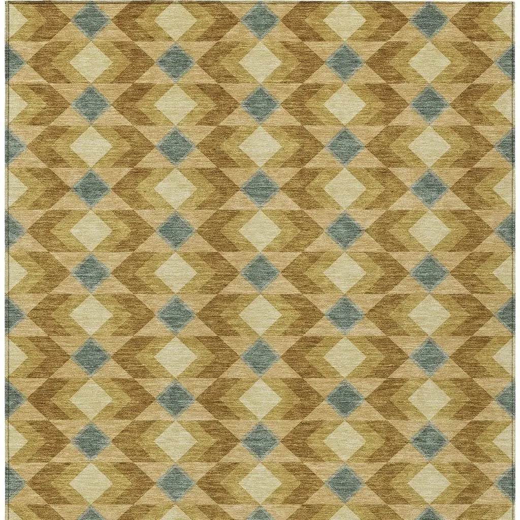 10' X 14' Walnut And Brown Geometric Washable Indoor Outdoor Area Rug Homeroots Outdoor