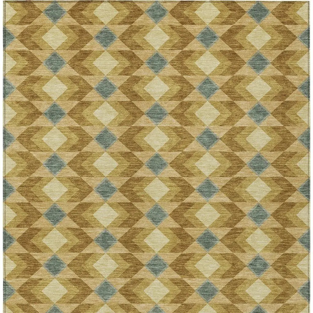 10' X 14' Walnut And Brown Geometric Washable Indoor Outdoor Area Rug Homeroots Outdoor