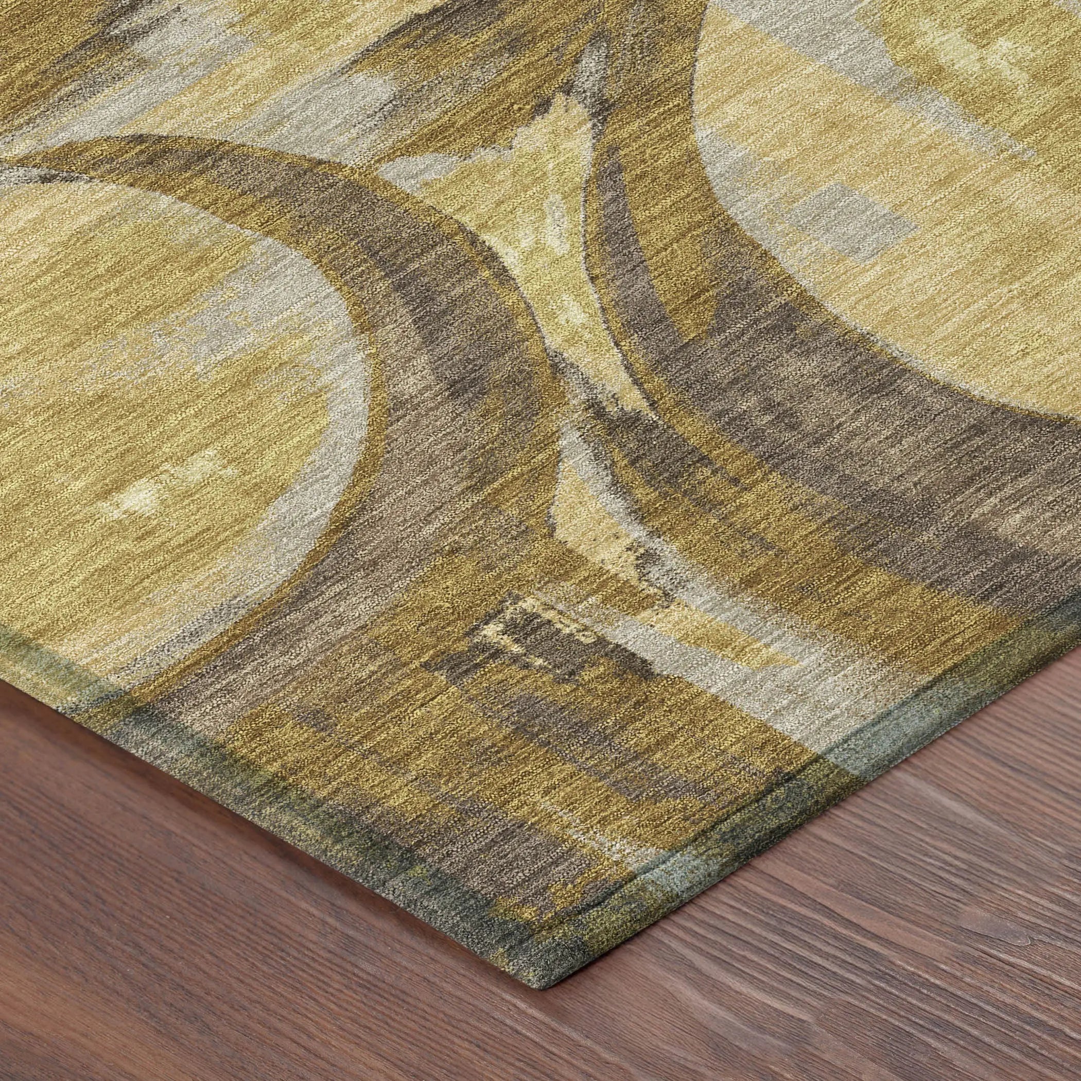 10' X 14' Walnut And Gold Abstract Washable Indoor Outdoor Area Rug Homeroots Outdoor