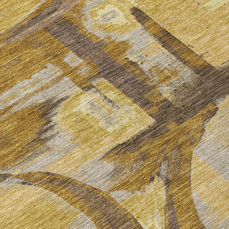 10' X 14' Walnut And Gold Abstract Washable Indoor Outdoor Area Rug Homeroots Outdoor