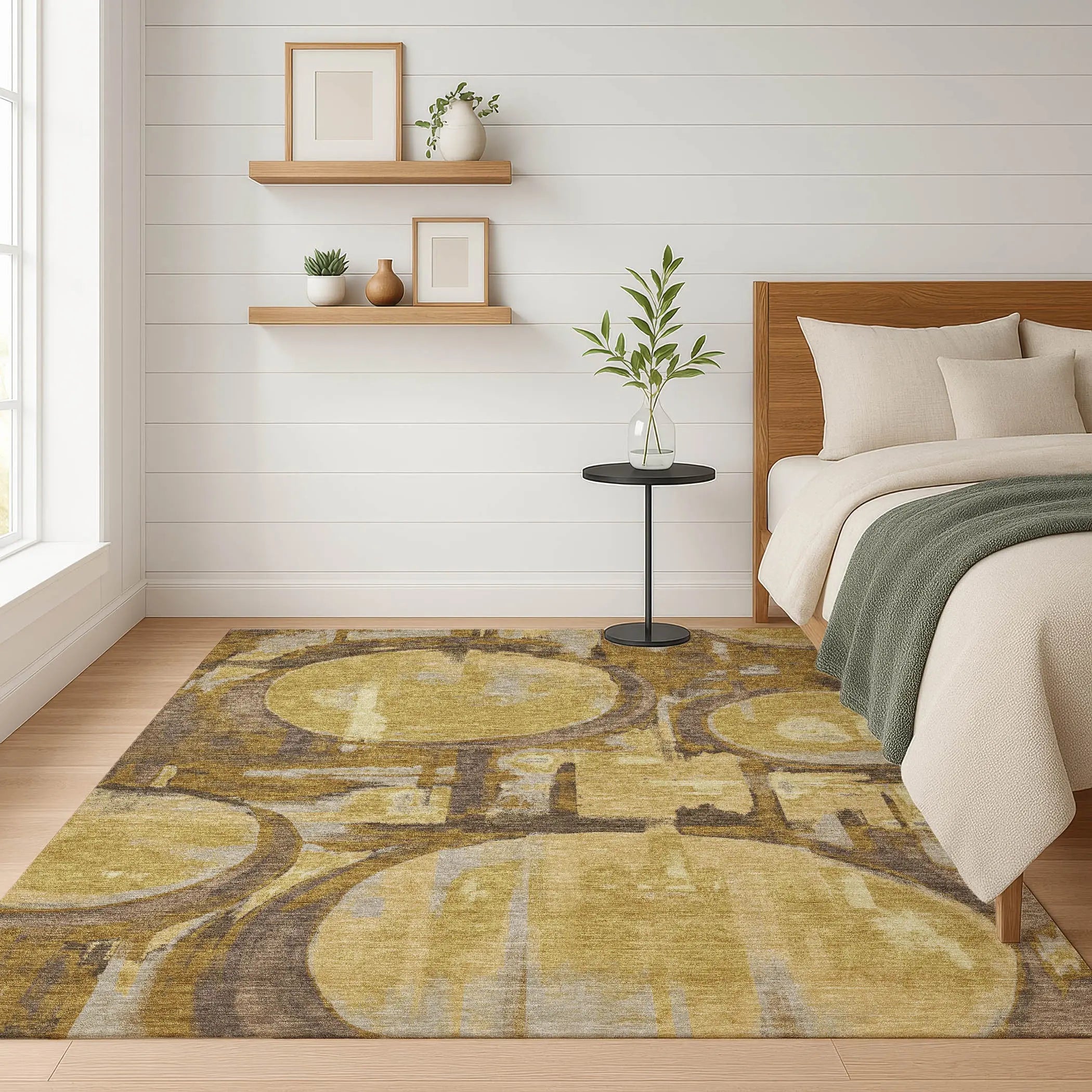 10' X 14' Walnut And Gold Abstract Washable Indoor Outdoor Area Rug Homeroots Outdoor