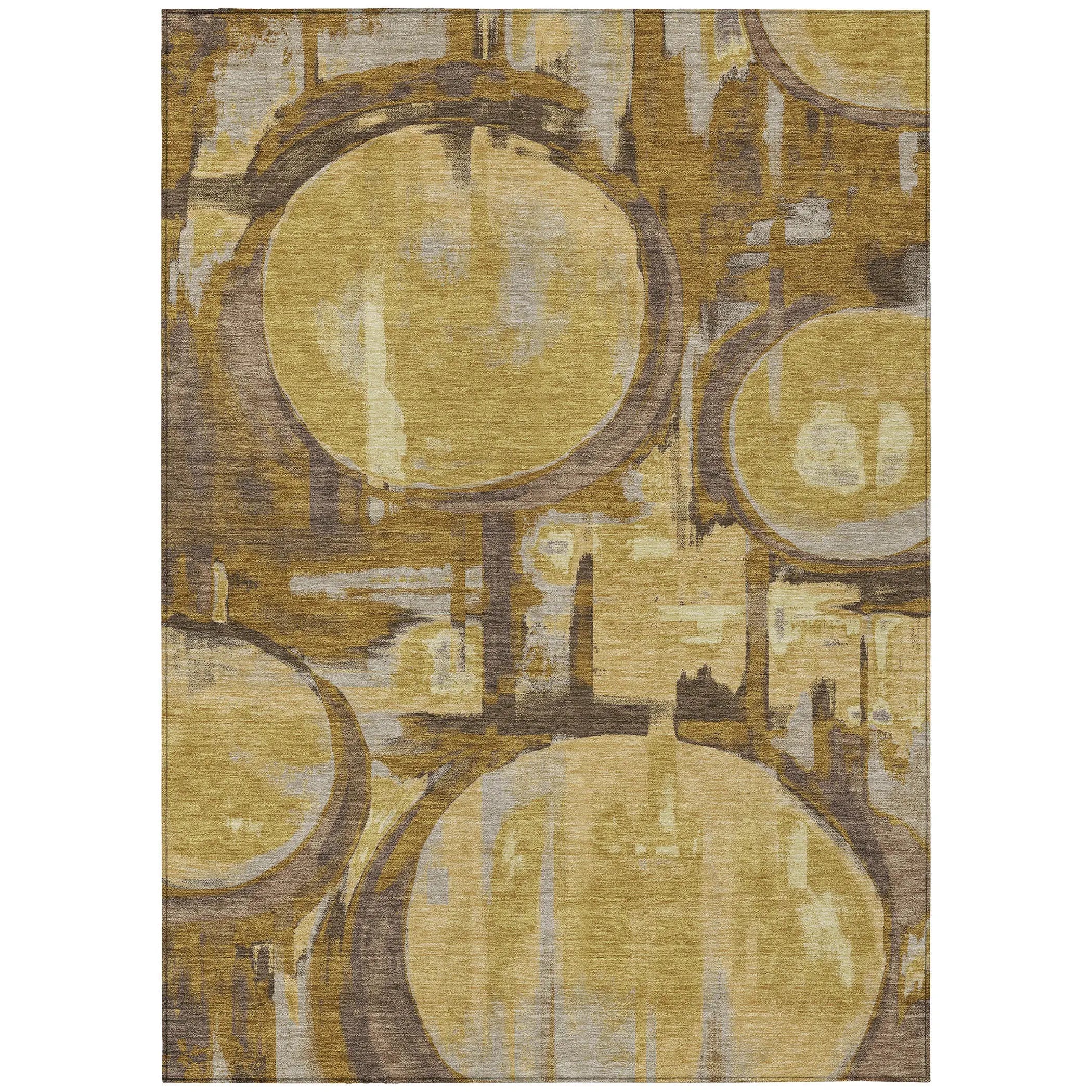 10' X 14' Walnut And Gold Abstract Washable Indoor Outdoor Area Rug Homeroots Outdoor