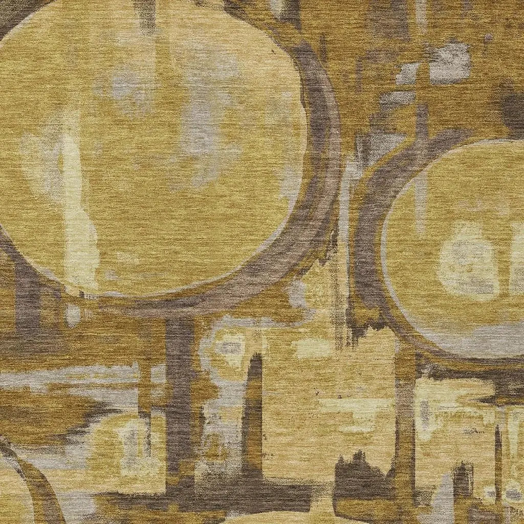10' X 14' Walnut And Gold Abstract Washable Indoor Outdoor Area Rug Homeroots Outdoor