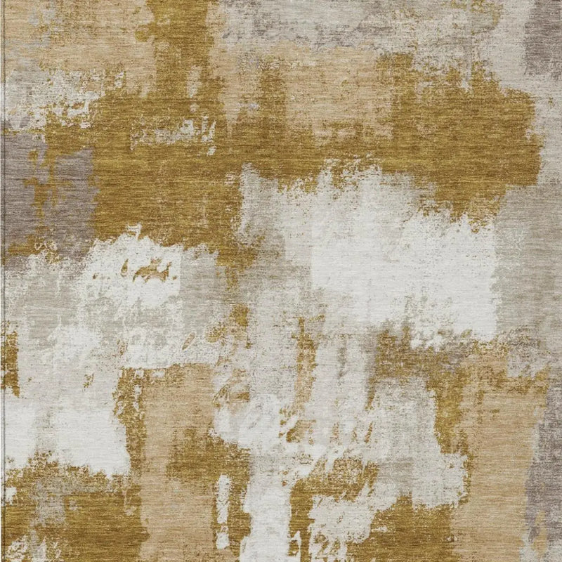 10' X 14' Walnut And Gold Abstract Washable Indoor Outdoor Area Rug Homeroots Outdoor