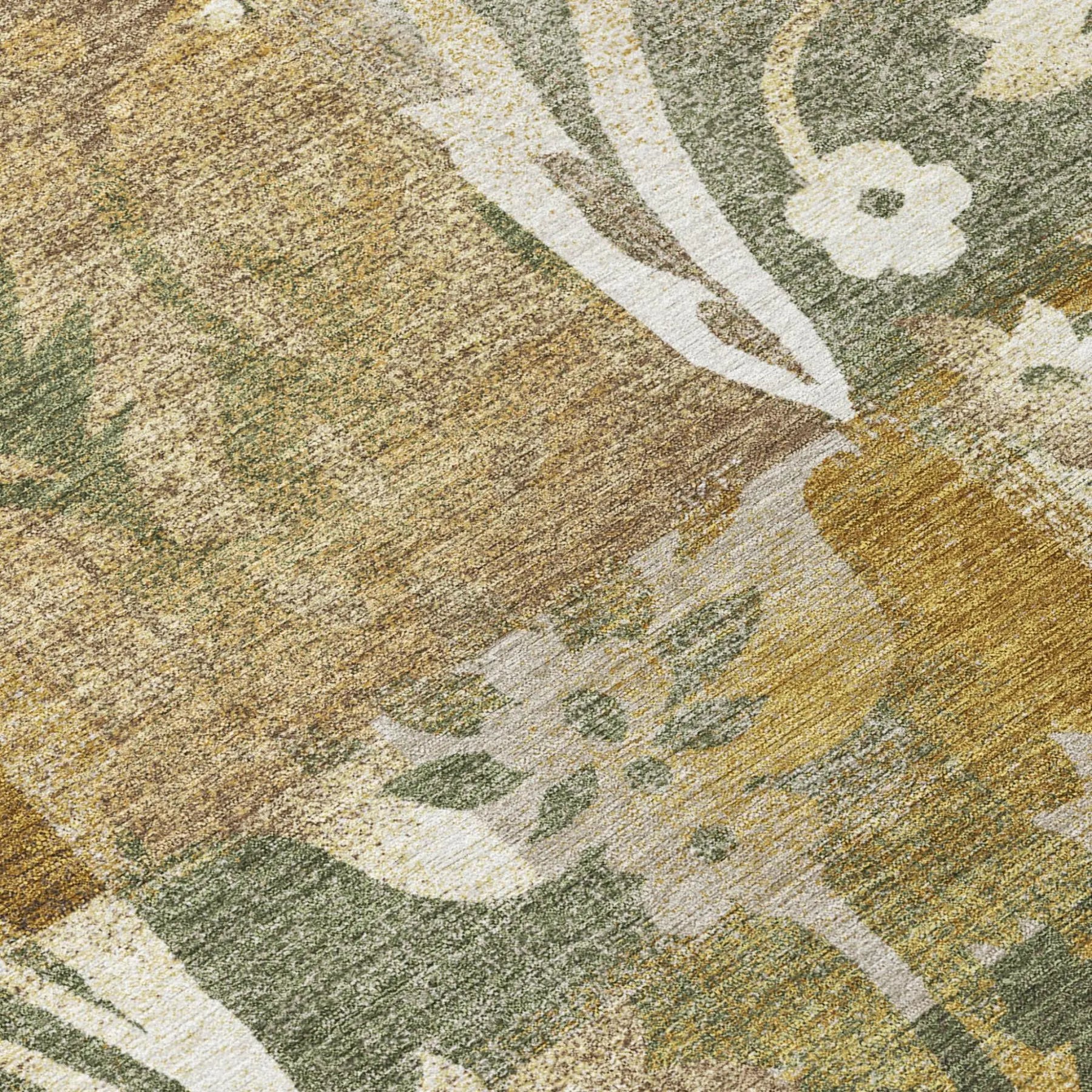 10' X 14' Walnut And Gold Botanical Leaves Washable Indoor Outdoor Area Rug Homeroots Outdoor
