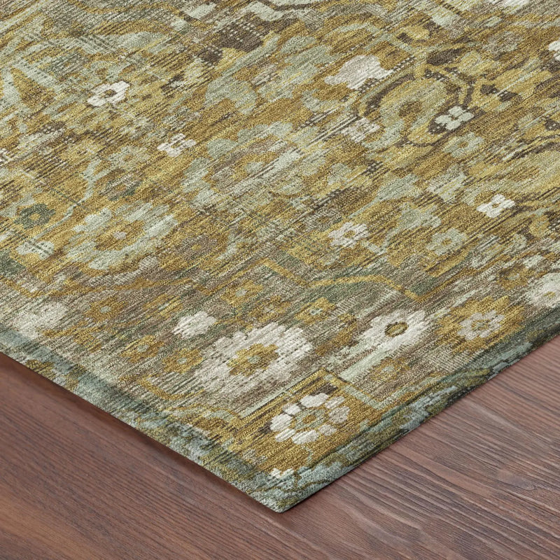 10' X 14' Walnut And Gold Floral Medallion Washable Indoor Outdoor Area Rug Homeroots Outdoor