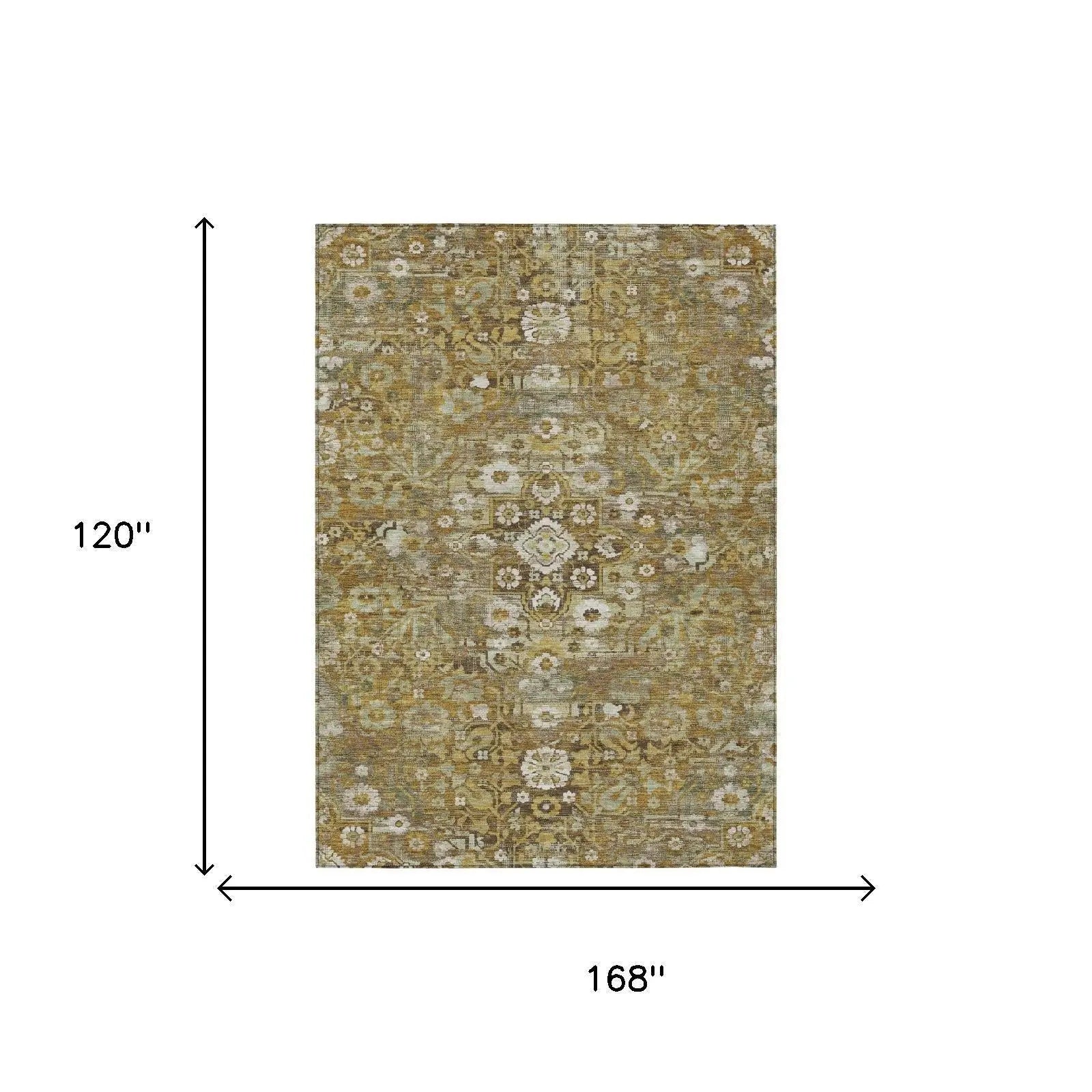 10' X 14' Walnut And Gold Floral Medallion Washable Indoor Outdoor Area Rug Homeroots Outdoor