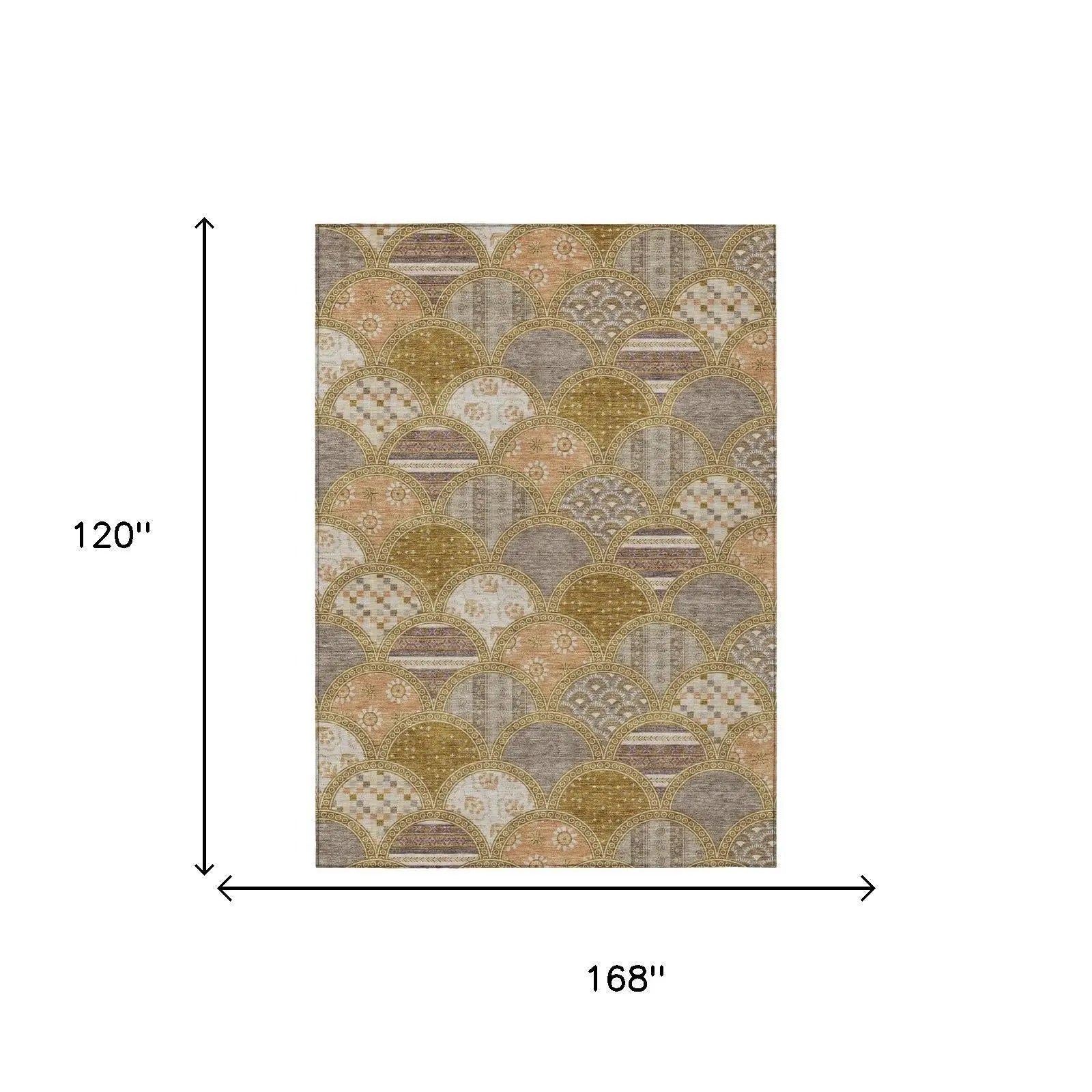 10' X 14' Walnut And Gold Geometric Washable Indoor Outdoor Area Rug Homeroots Outdoor