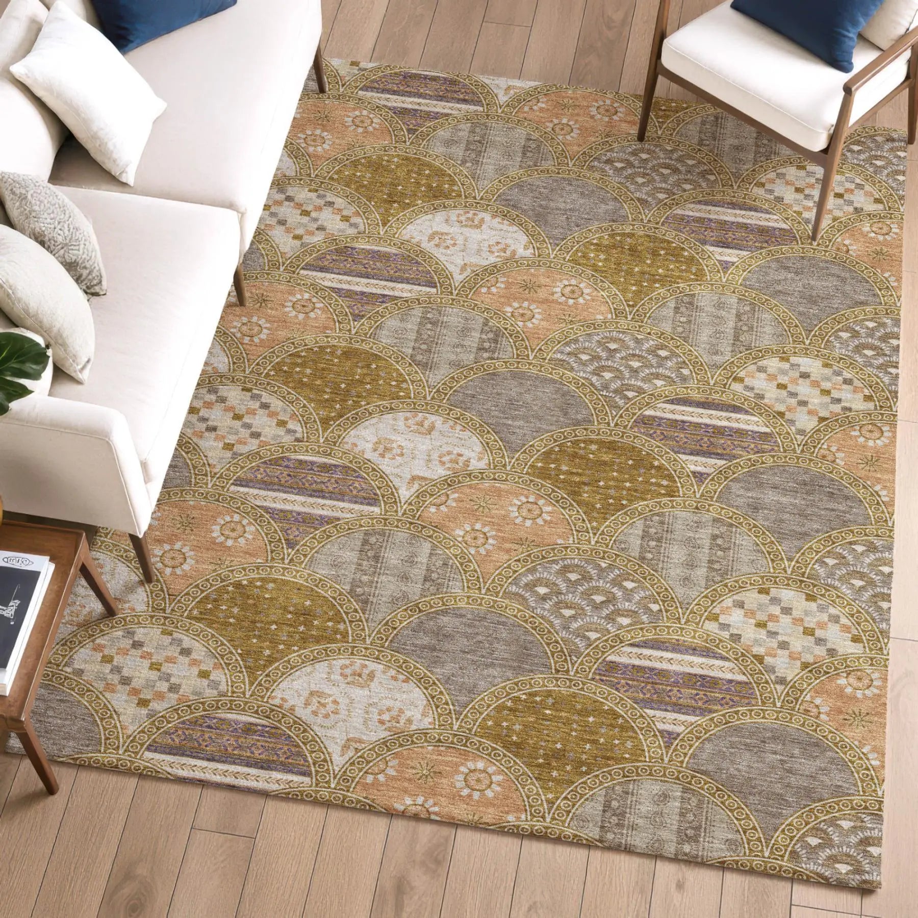 10' X 14' Walnut And Gold Geometric Washable Indoor Outdoor Area Rug Homeroots Outdoor