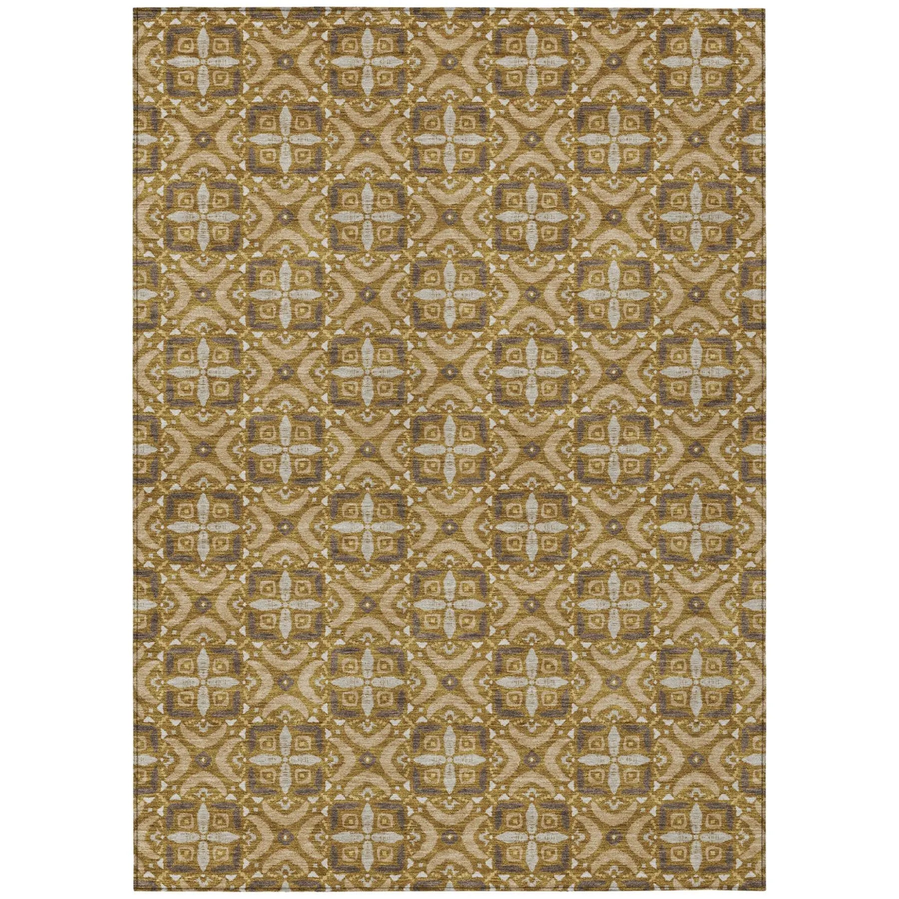 10' X 14' Walnut And Gold Geometric Washable Indoor Outdoor Area Rug Homeroots Outdoor