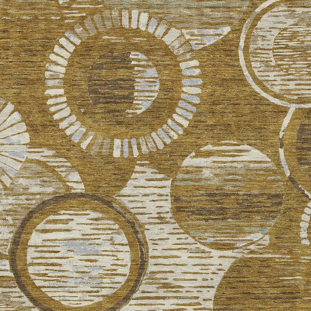 10' X 14' Walnut And Gold Geometric Washable Indoor Outdoor Area Rug Homeroots Outdoor
