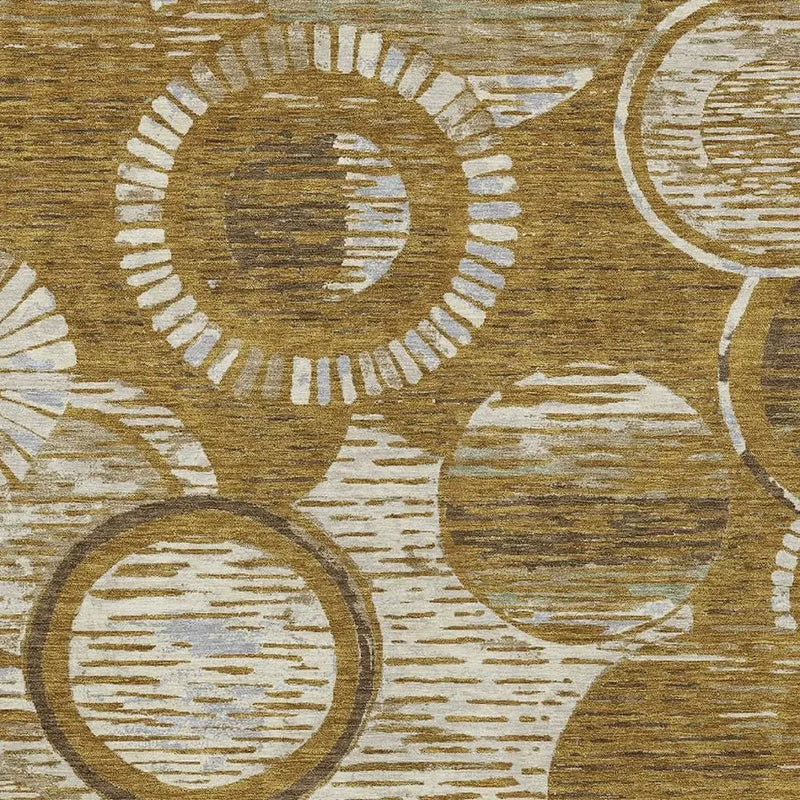 10' X 14' Walnut And Gold Geometric Washable Indoor Outdoor Area Rug Homeroots Outdoor