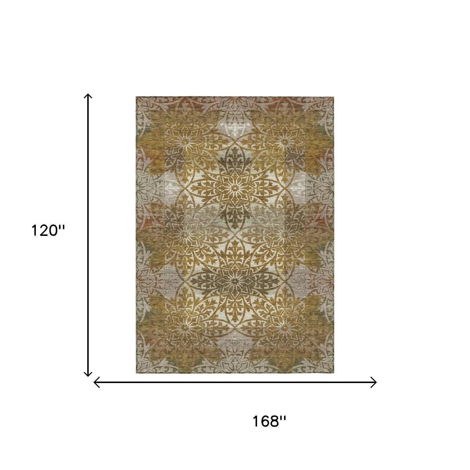 10' X 14' Walnut And Gold Oriental Washable Indoor Outdoor Area Rug Homeroots Outdoor