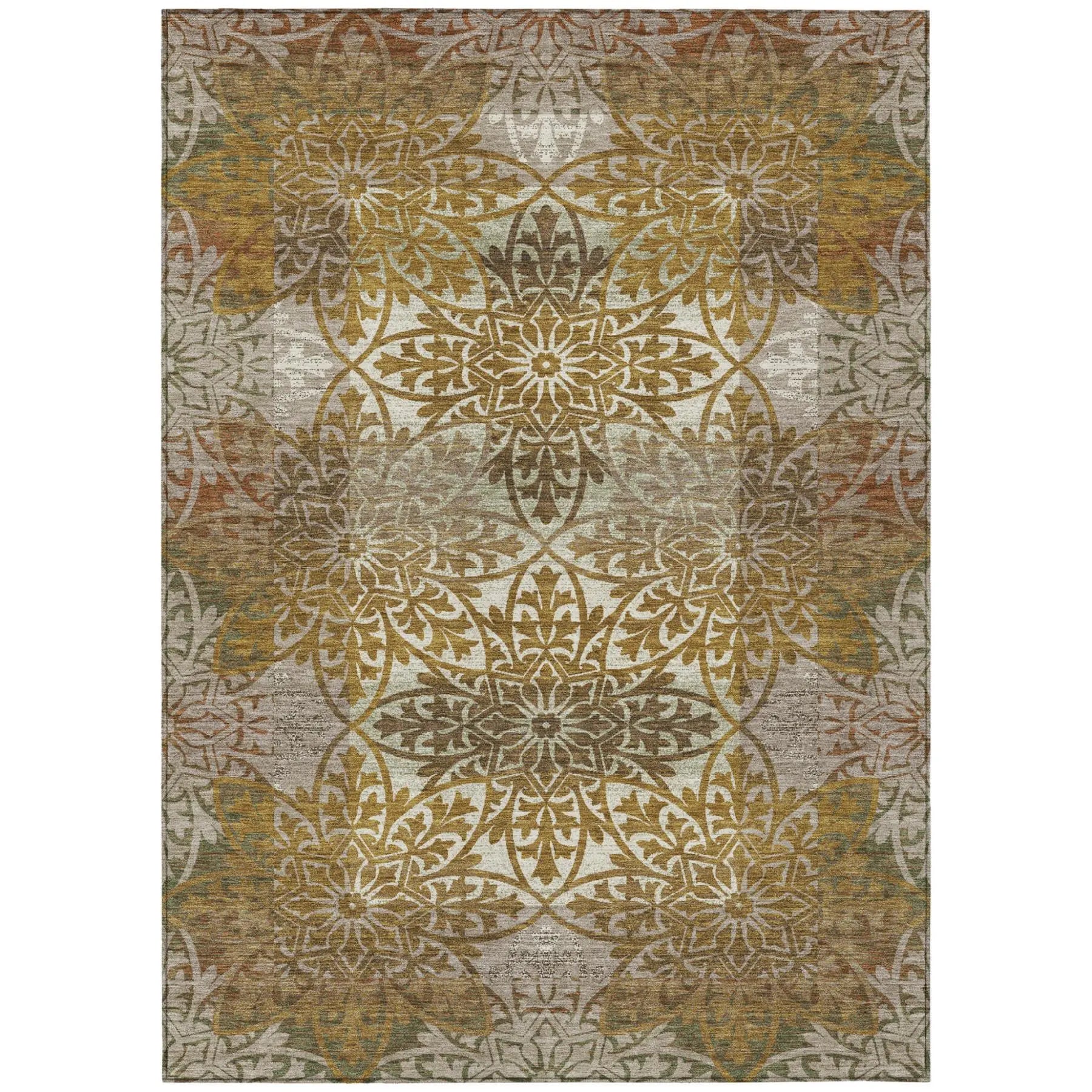 10' X 14' Walnut And Gold Oriental Washable Indoor Outdoor Area Rug Homeroots Outdoor