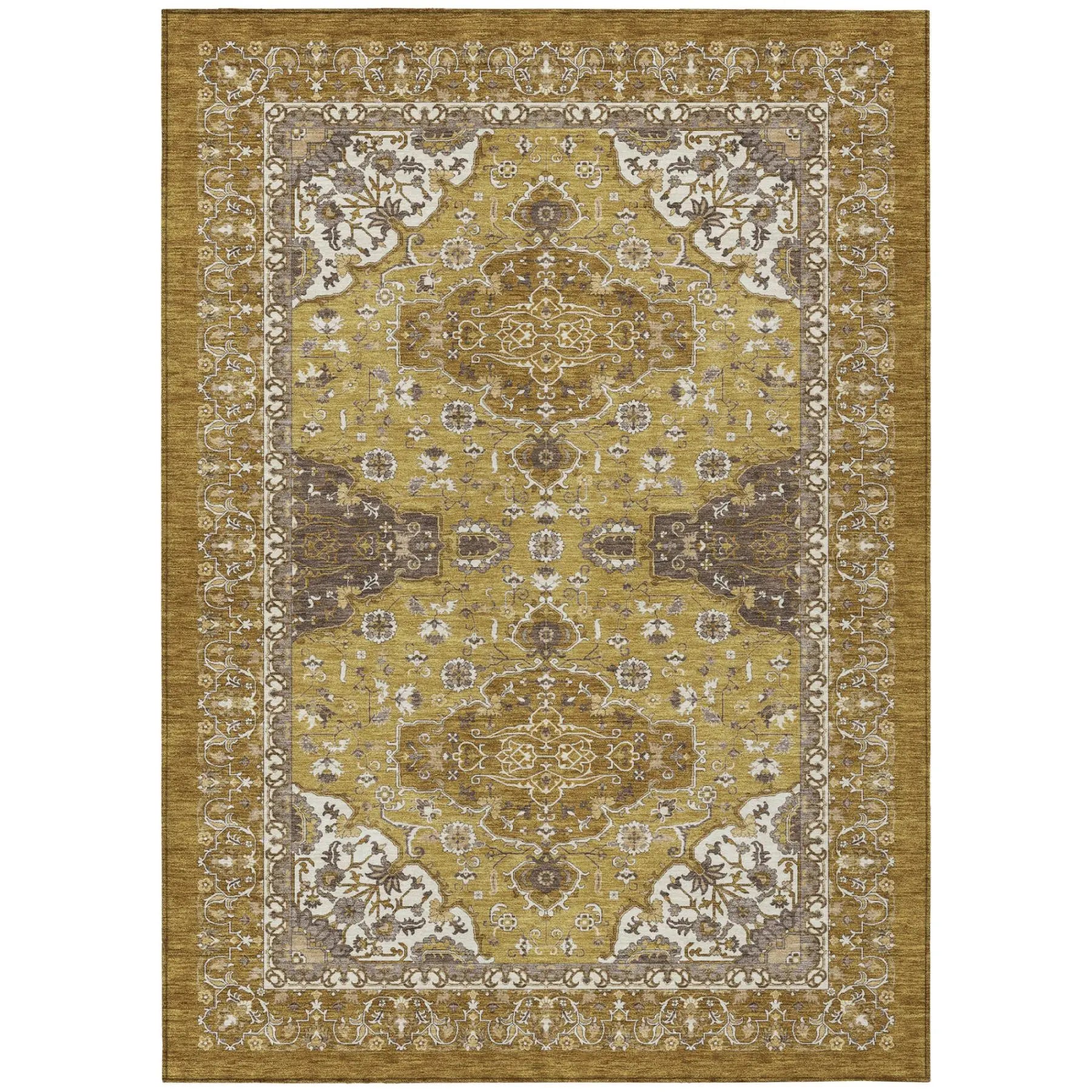 10' X 14' Walnut And Gold Oriental Washable Indoor Outdoor Area Rug Homeroots Outdoor