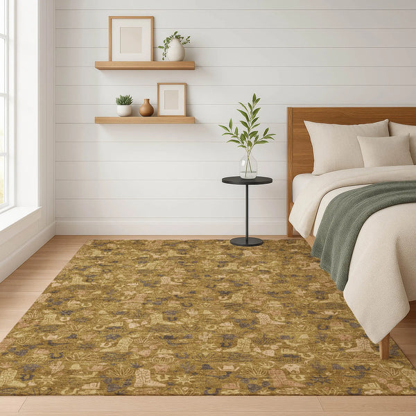 10' X 14' Walnut And Gold Stars Washable Indoor Outdoor Area Rug Homeroots Outdoor