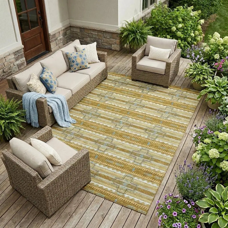 10' X 14' Walnut And Graphite Tribal Washable Indoor Outdoor Area Rug Homeroots Outdoor
