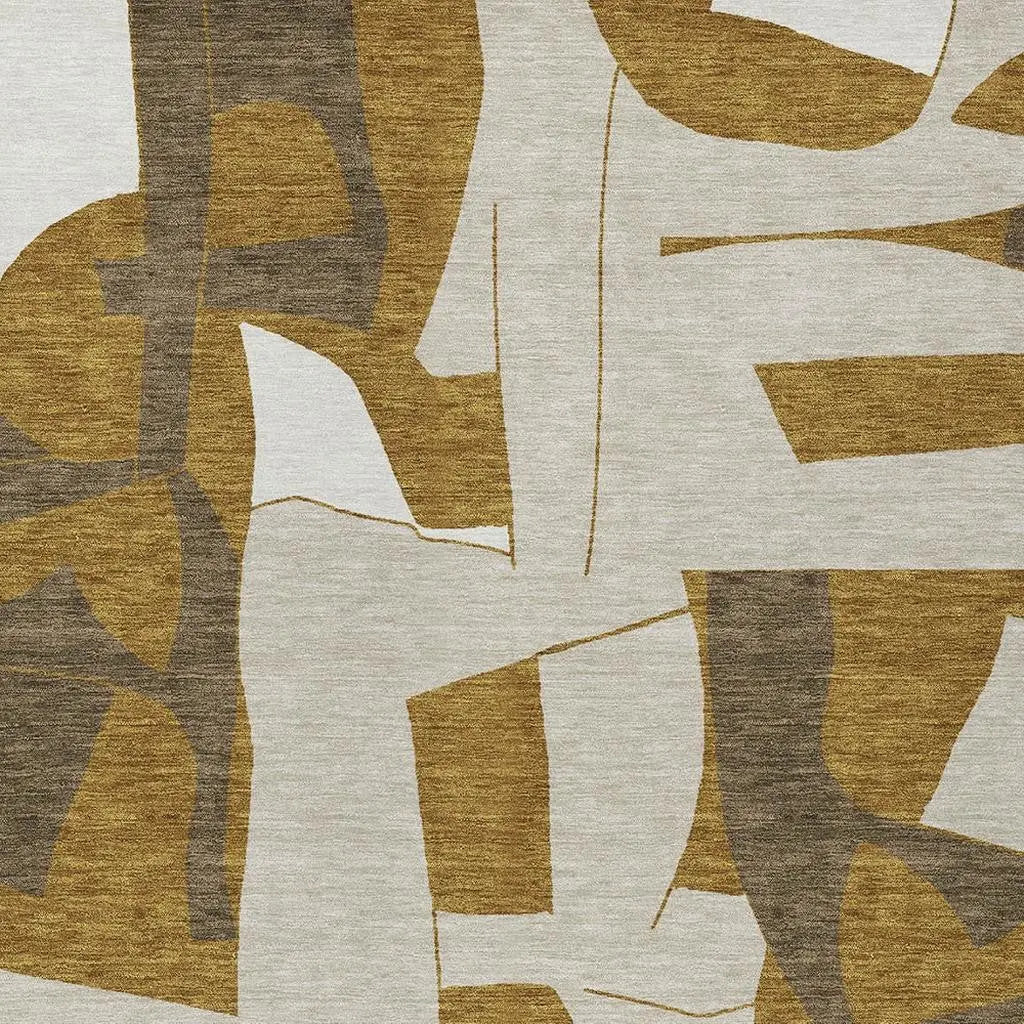 10' X 14' Walnut And Ivory Geometric Washable Indoor Outdoor Area Rug Homeroots Outdoor