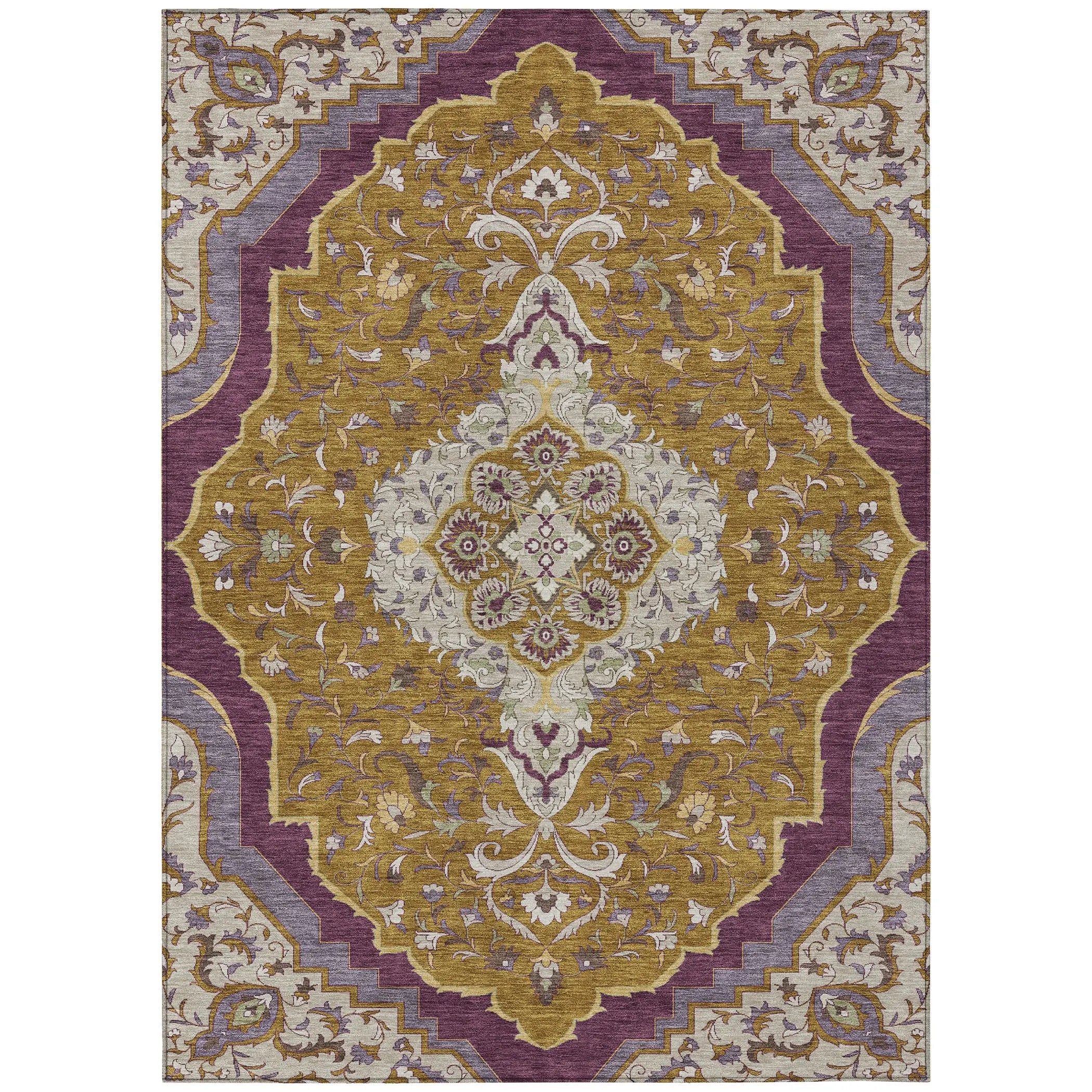 10' X 14' Walnut And Orange Medallion Washable Indoor Outdoor Area Rug Homeroots Outdoor
