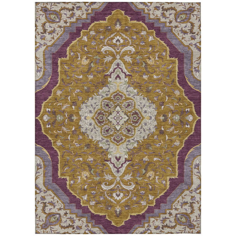 10' X 14' Walnut And Orange Medallion Washable Indoor Outdoor Area Rug Homeroots Outdoor